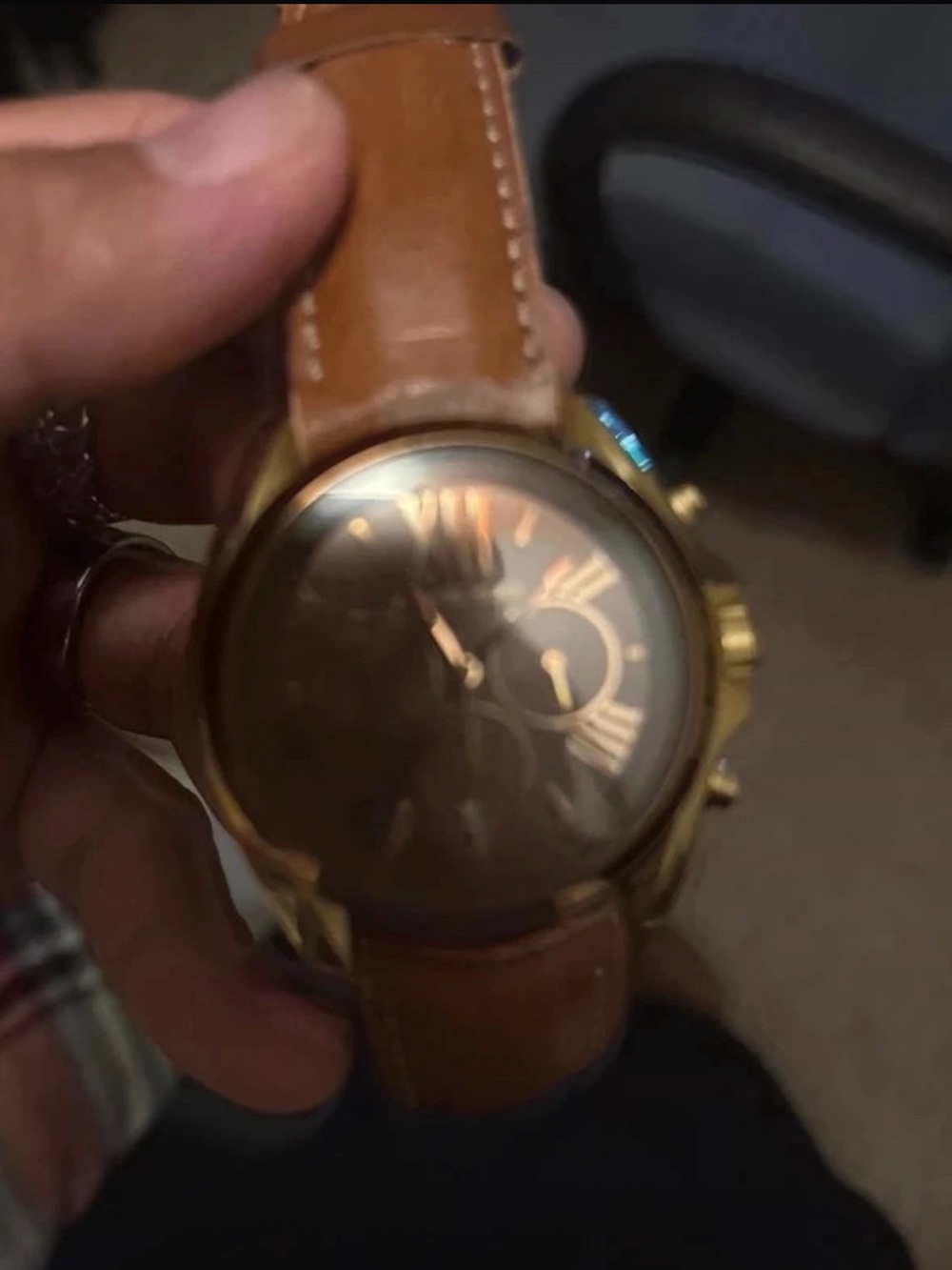 Michael Kors Men's Gold Case Watch with Brown Leather Strap